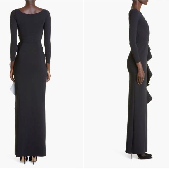 CHIARA BONI LA PETITE ROBE SANGIOVANNA 3/4 SLEEVE RUFFLE BLACK GOWN 4 US/ 40 IT - Picture 2 of 7